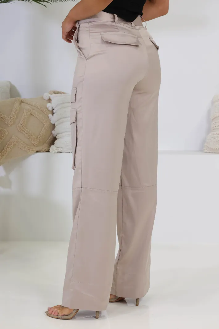 GRACELAND WIDE LEG PANTS - Champagne Satin