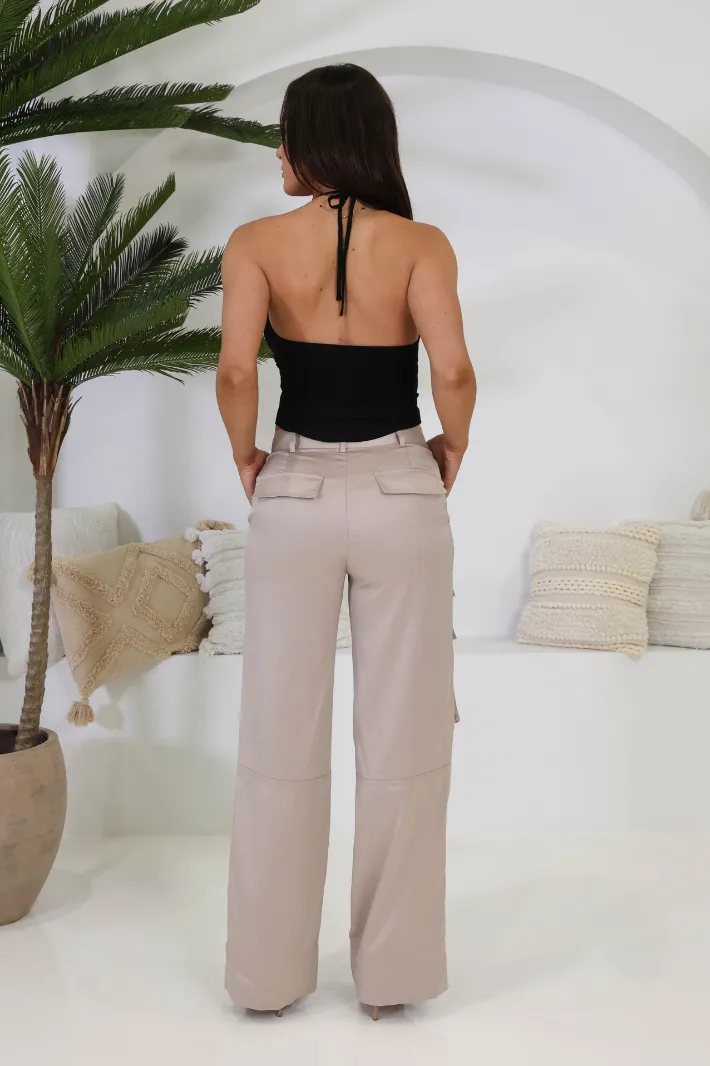 GRACELAND WIDE LEG PANTS - Champagne Satin