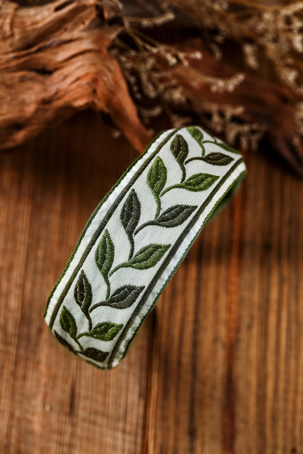 Grass Green Leafy Embroidered Headband