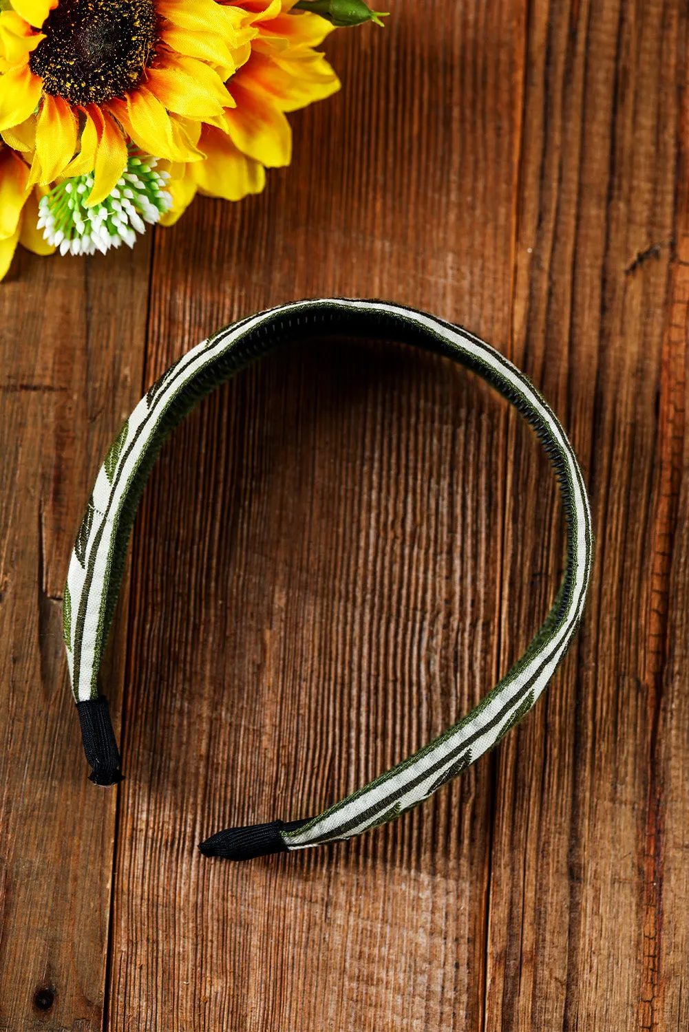 Grass Green Leafy Embroidered Headband