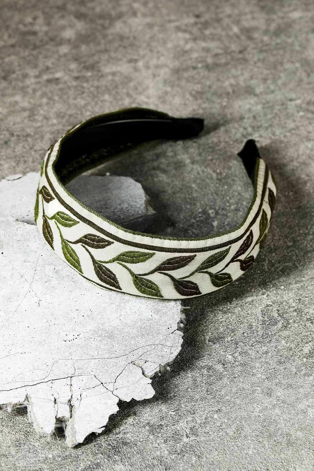 Grass Green Leafy Embroidered Headband