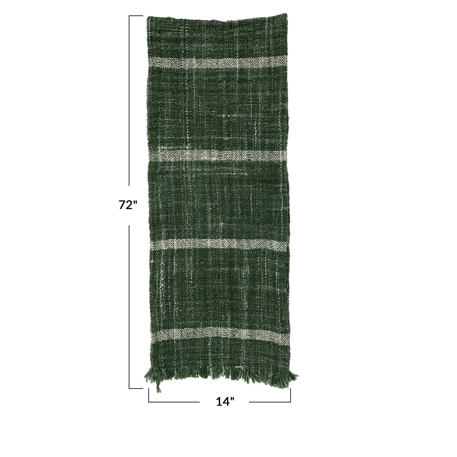 Green Wool Stripes &  Fringe Runner