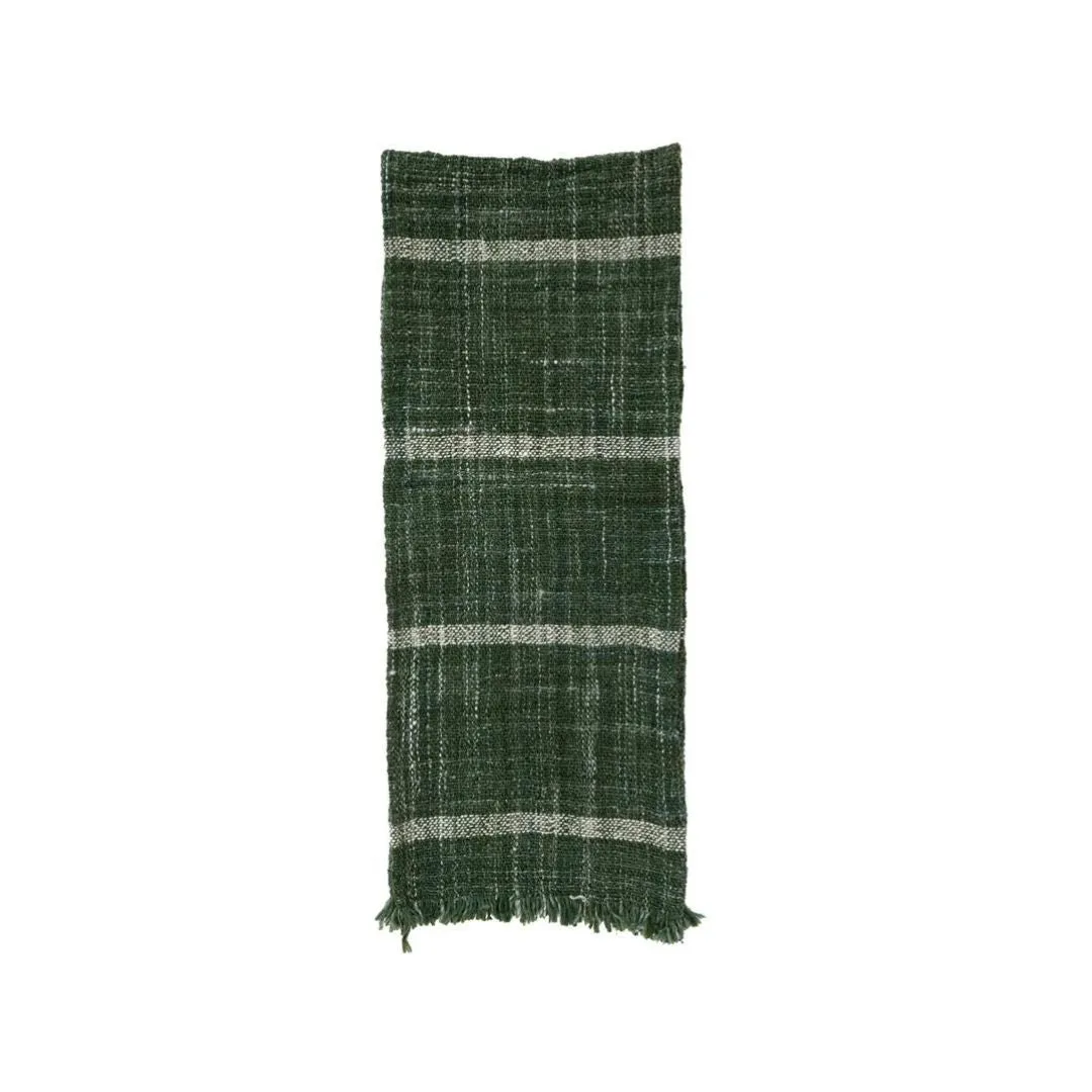 Green Wool Stripes &  Fringe Runner