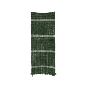 Green Wool Stripes &  Fringe Runner