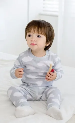 Grey & Yellow Cloud Print Long Sleeves & Pants Set