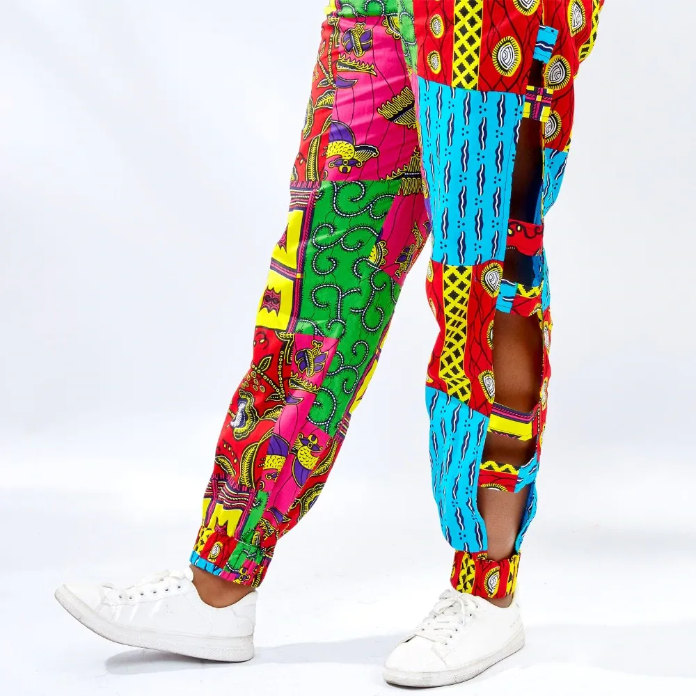 Hand Made Traditional African Kitenge Wax Print Sling Zipper Pants With Spaghetti Crop Top