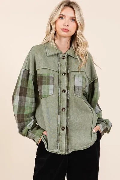 Hazel Blues® |  Mittoshop Button Down Contrast Plaid Patchwork Shacket