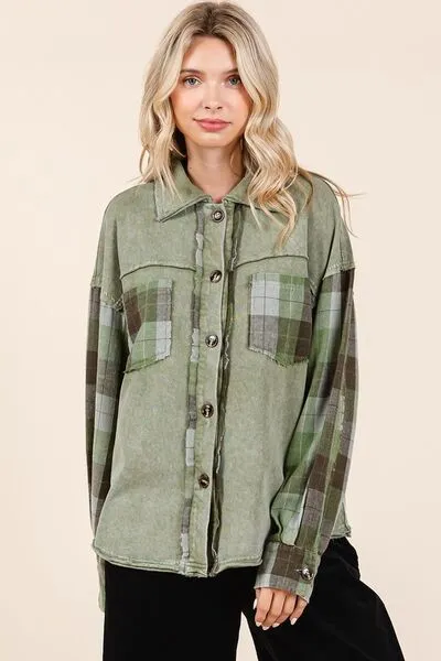 Hazel Blues® |  Mittoshop Button Down Contrast Plaid Patchwork Shacket