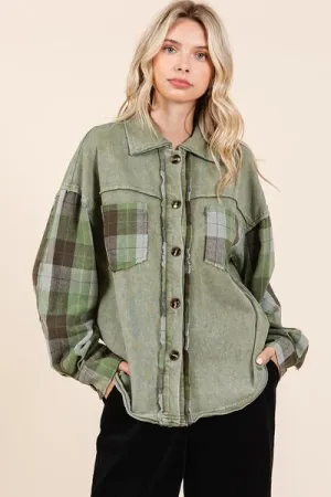 Hazel Blues® |  Mittoshop Button Down Contrast Plaid Patchwork Shacket