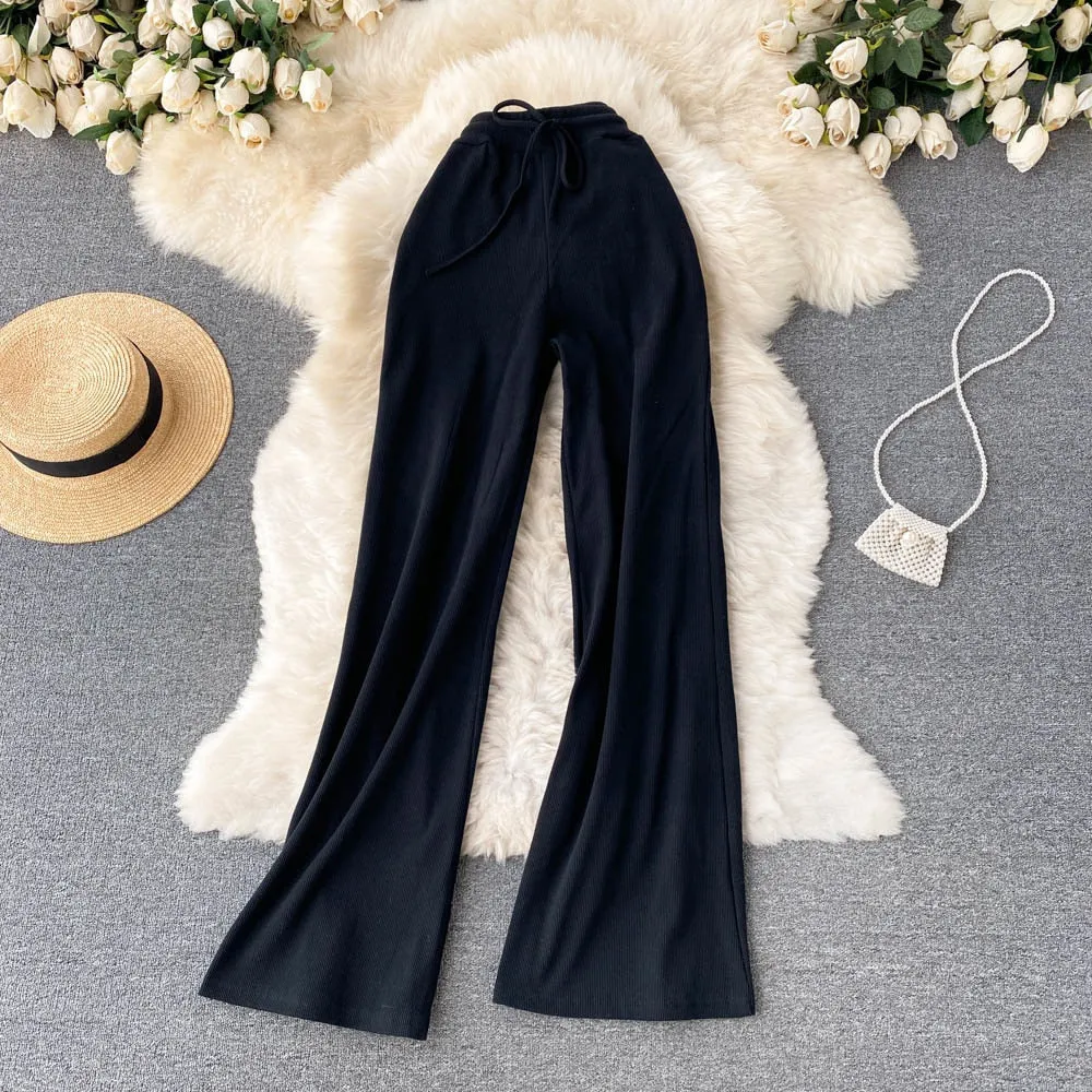 High Elastic Waist Wide Leg Women Long Pants