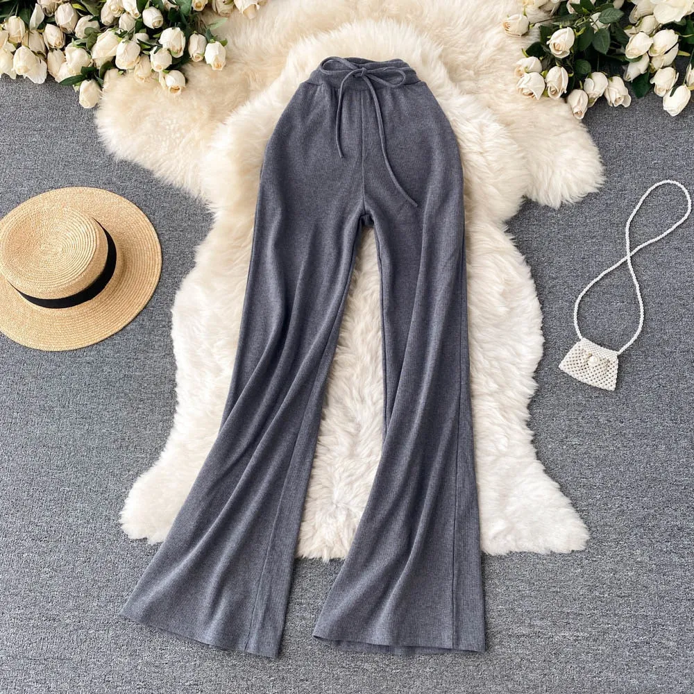 High Elastic Waist Wide Leg Women Long Pants