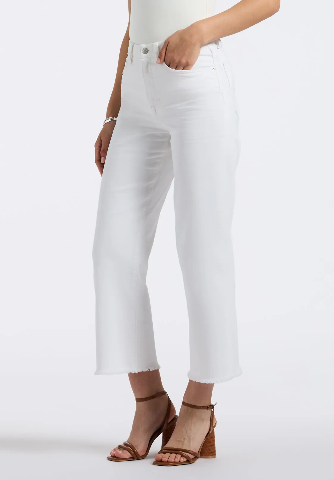 High Rise Wide Leg Cropped Addisson Women's Pants, White - BL16087