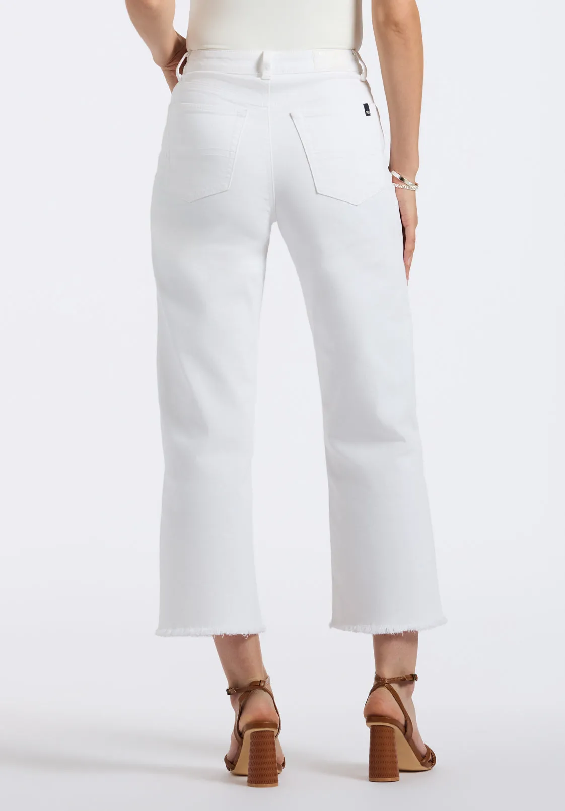 High Rise Wide Leg Cropped Addisson Women's Pants, White - BL16087