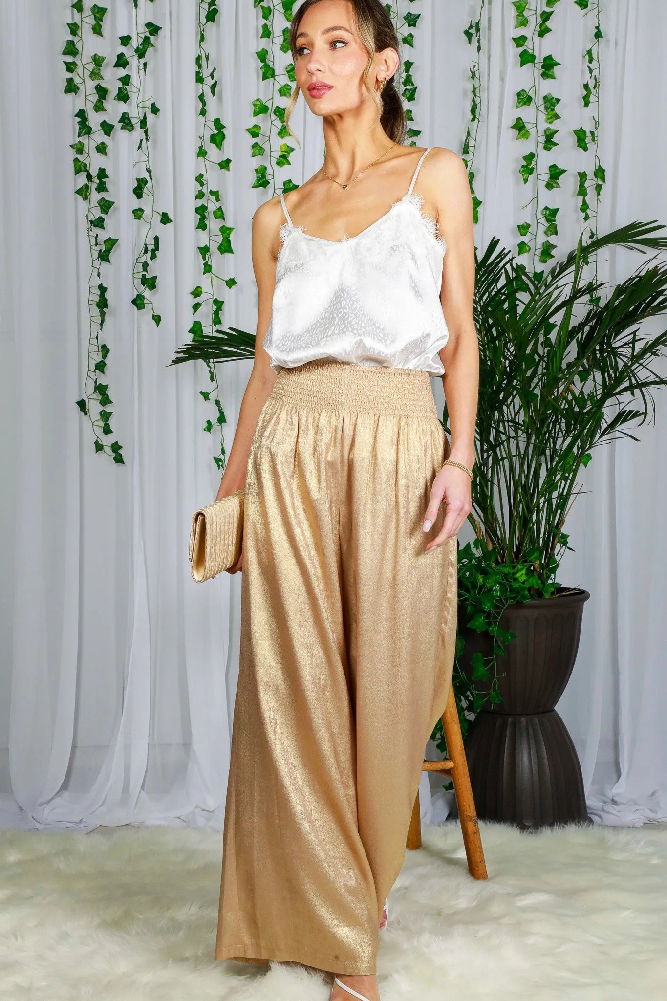 High Waist Pocket Foil Pants