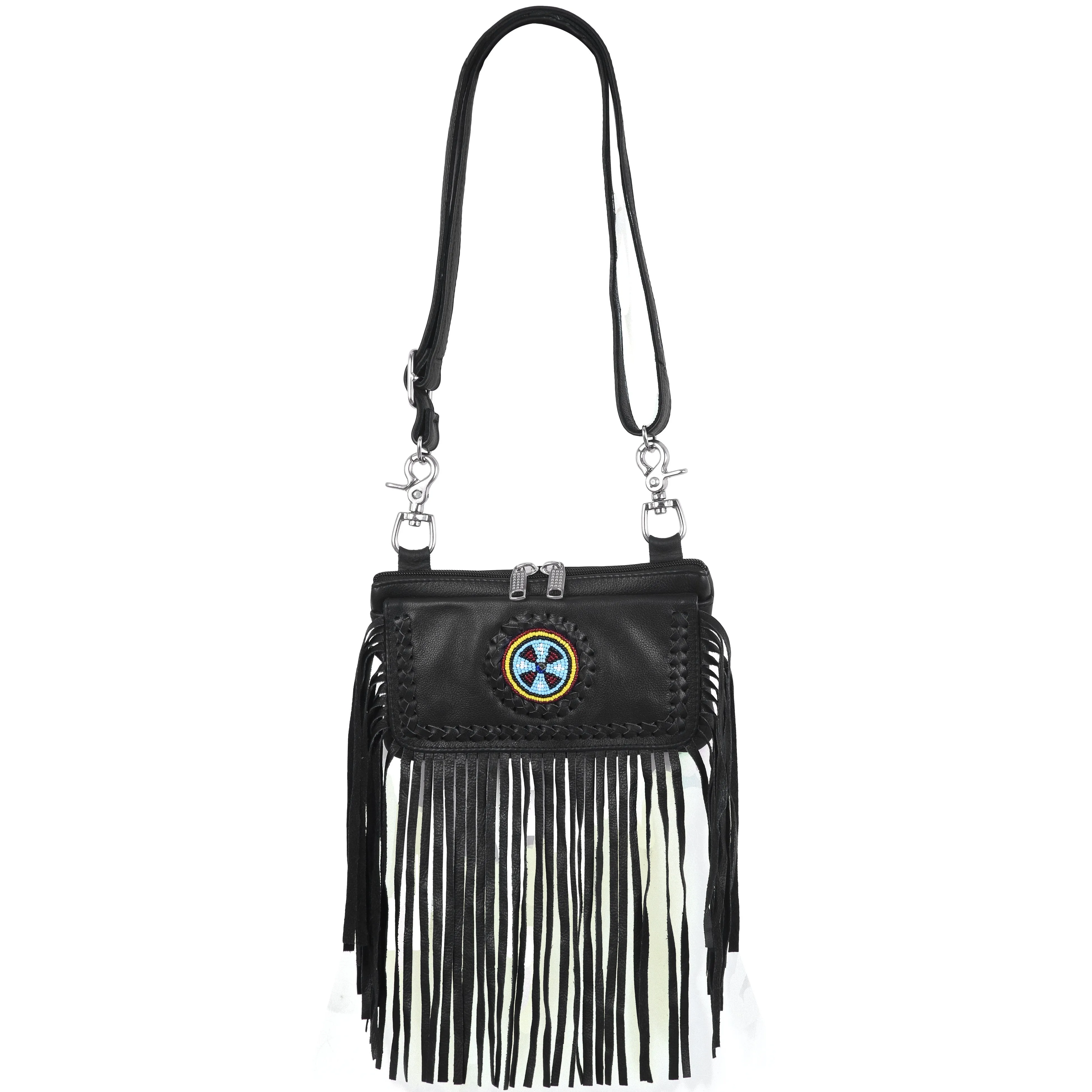 HL80151INDIAN Black Indian Clip Bag Women M/o Genuine Leather