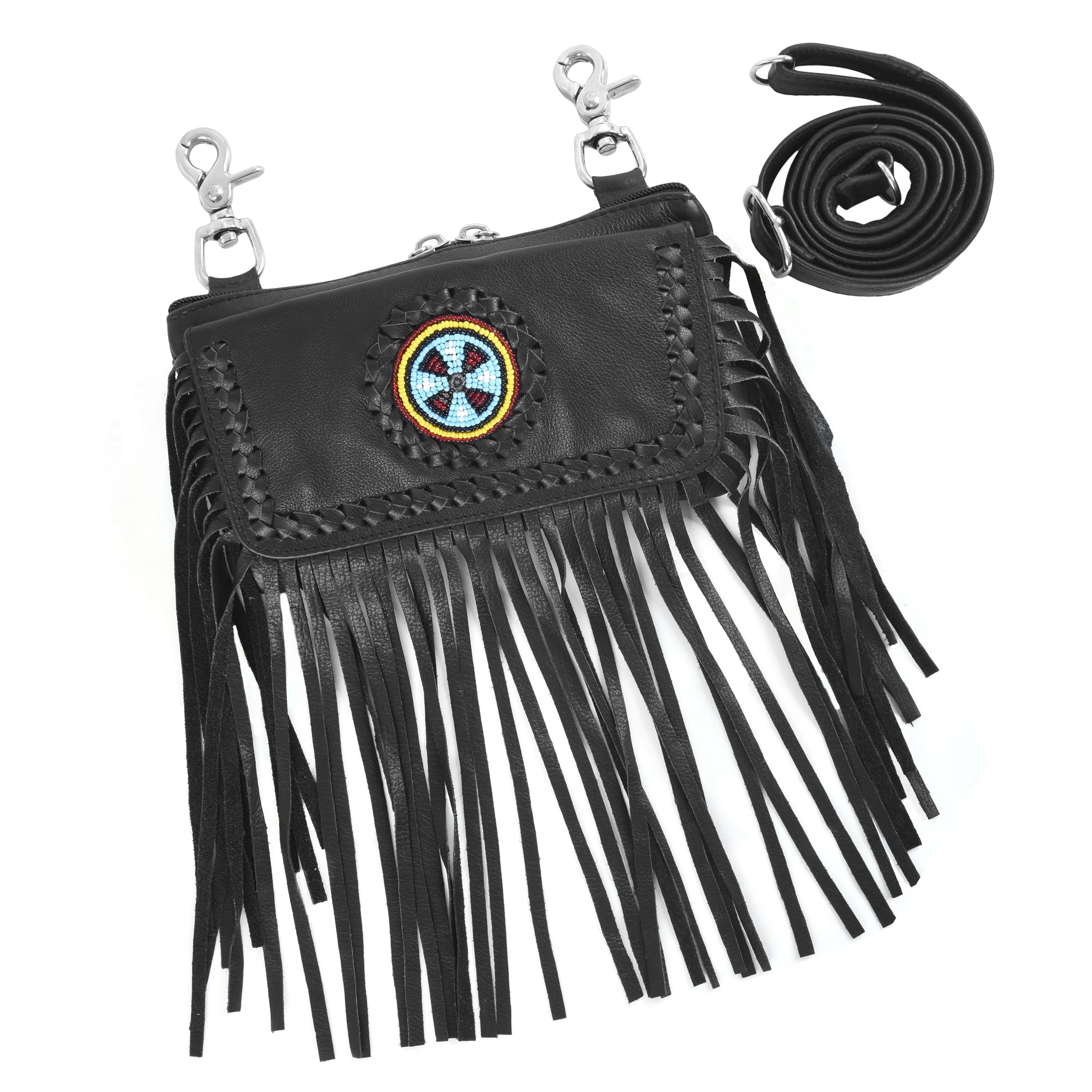HL80151INDIAN Black Indian Clip Bag Women M/o Genuine Leather