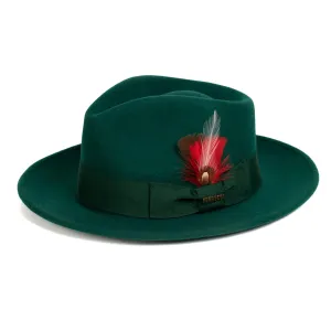 Hunter Green Fedora 100% Australian Wool Crushable Hat