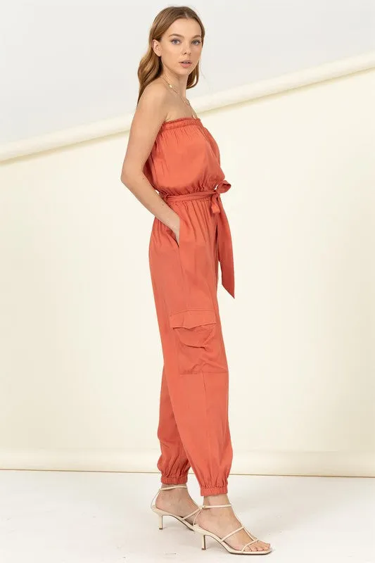 HYFVE Flap Pocket Side Belted Tube Jumpsuit