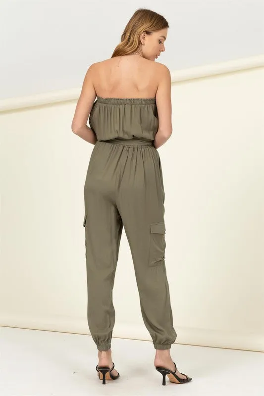 HYFVE Flap Pocket Side Belted Tube Jumpsuit