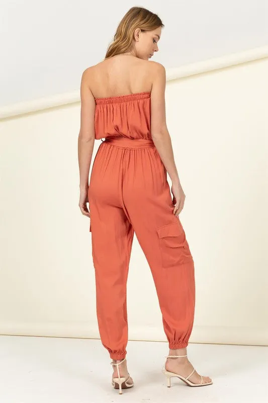 HYFVE Flap Pocket Side Belted Tube Jumpsuit