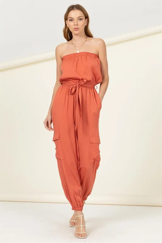 HYFVE Flap Pocket Side Belted Tube Jumpsuit
