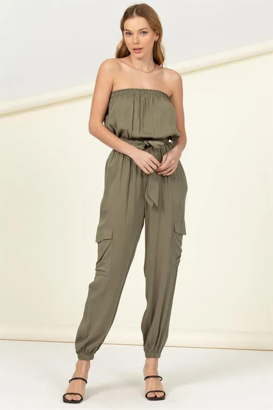 HYFVE Flap Pocket Side Belted Tube Jumpsuit