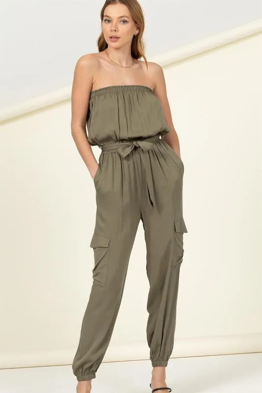 HYFVE Flap Pocket Side Belted Tube Jumpsuit