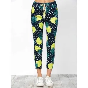Imitate Pineapple Drawstring Ninth Pants - Yellow M