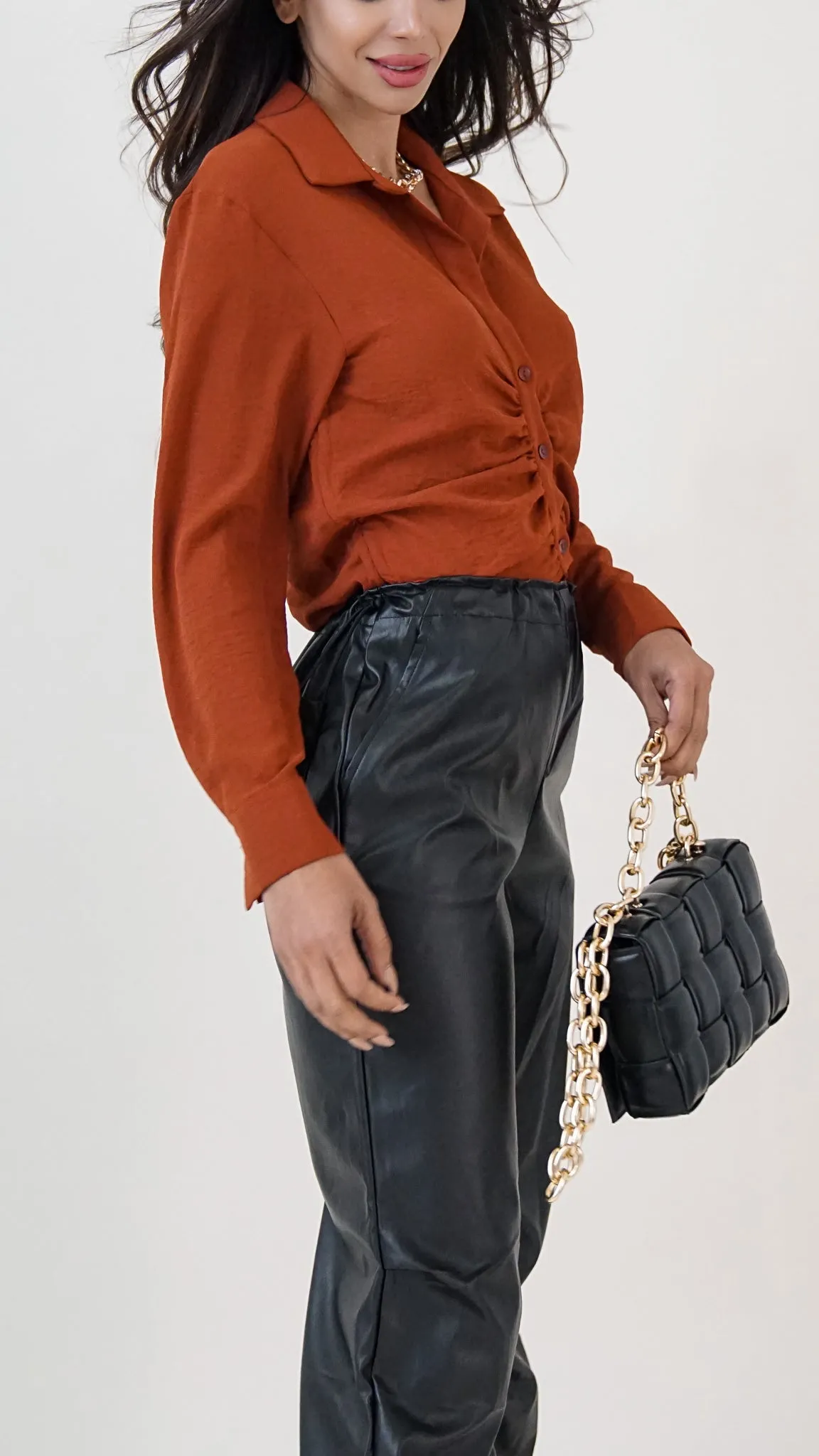 Imogen Longsleeve Crop Top in Dark Orange