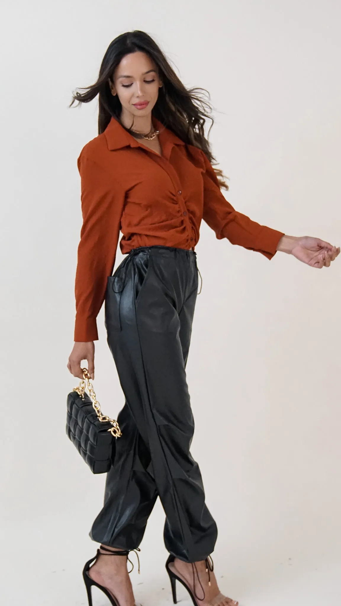 Imogen Longsleeve Crop Top in Dark Orange