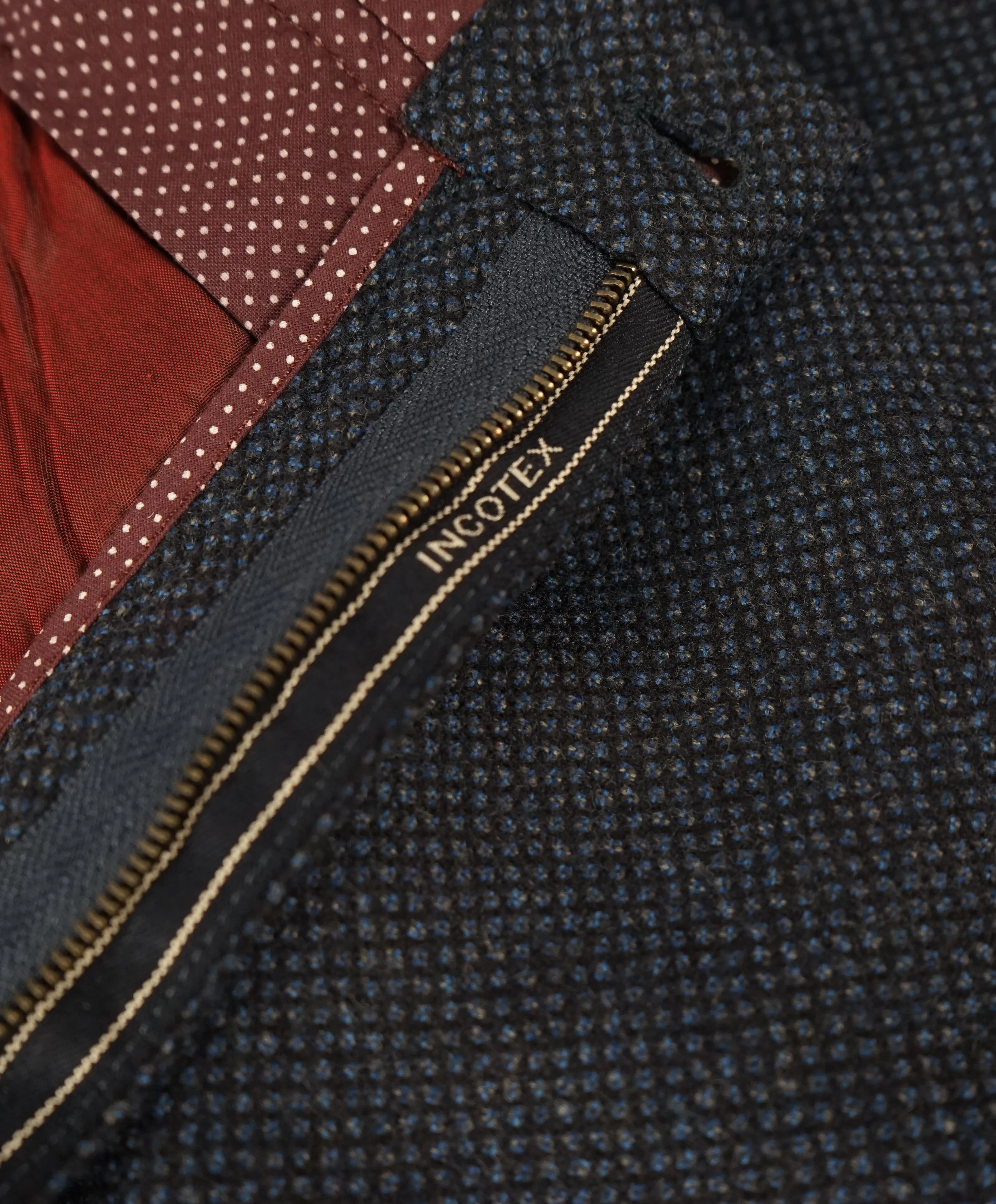 INCOTEX - Pure Wool Blue Textured Slim Fit Pants w Coin Pocket  - 37W