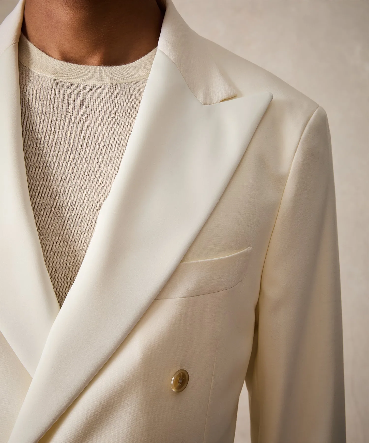 Italian Wool Double-Breasted Tuxedo in Ivory