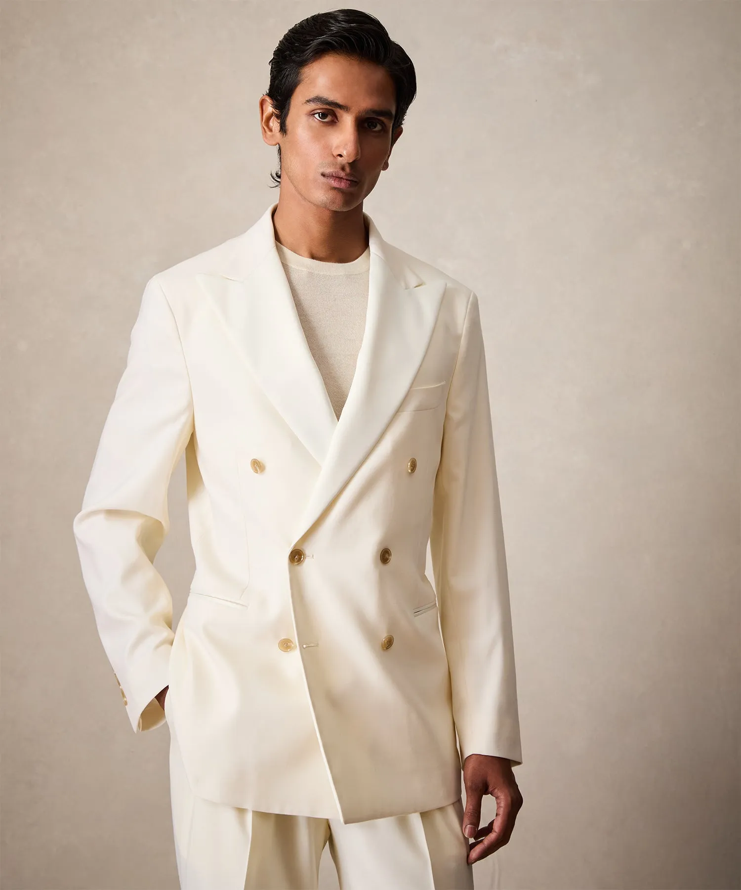 Italian Wool Double-Breasted Tuxedo in Ivory
