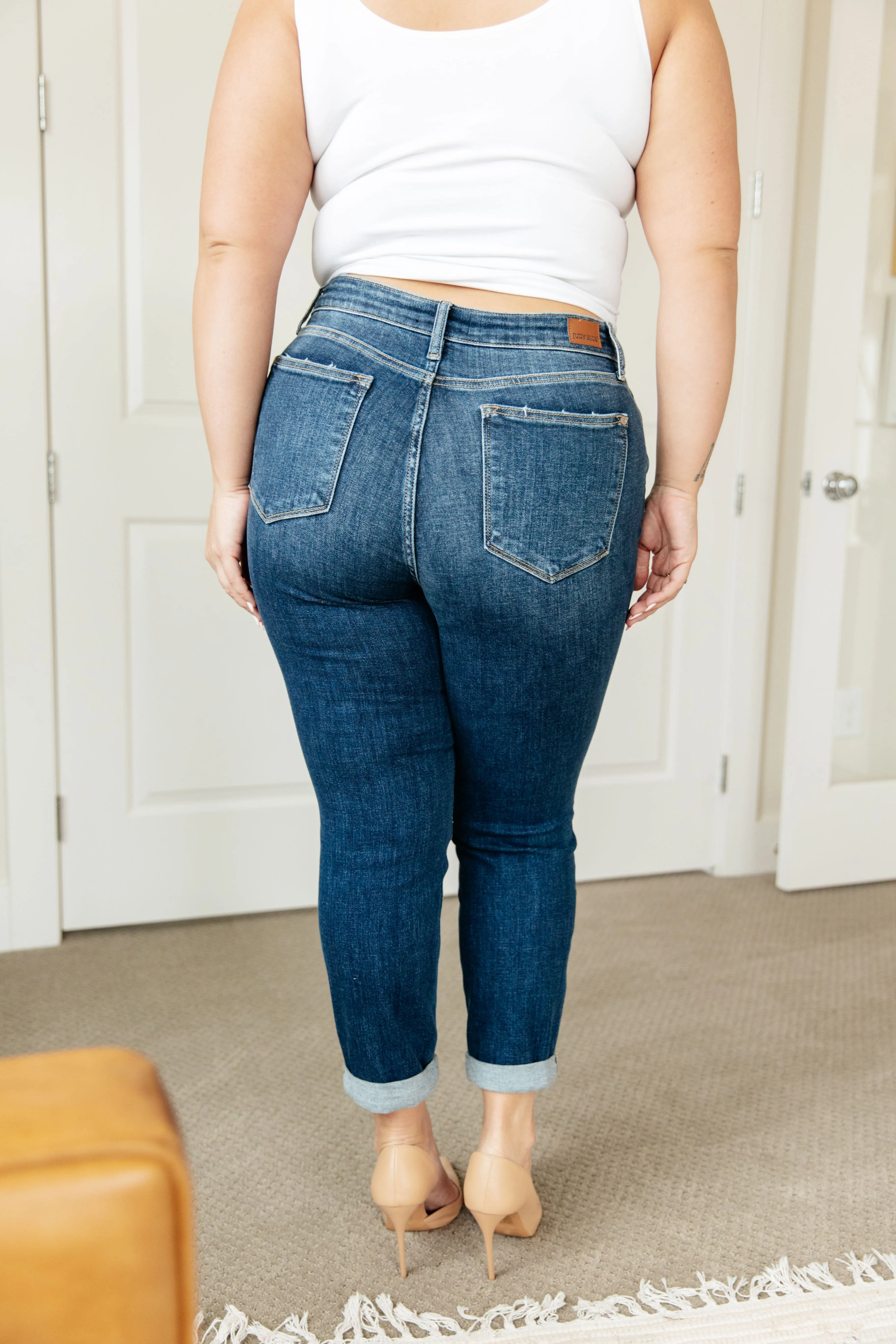 Judy Blue Mid-Rise Boyfriend Jeans in Dark Wash