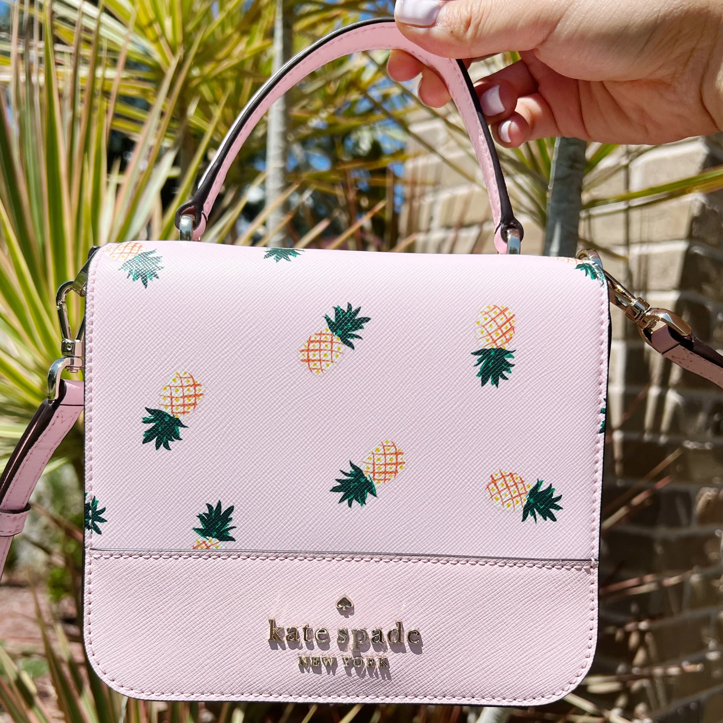 Kate Spade Colada Staci Pineapple Square Flap Crossbody Top Handle Pink Multi