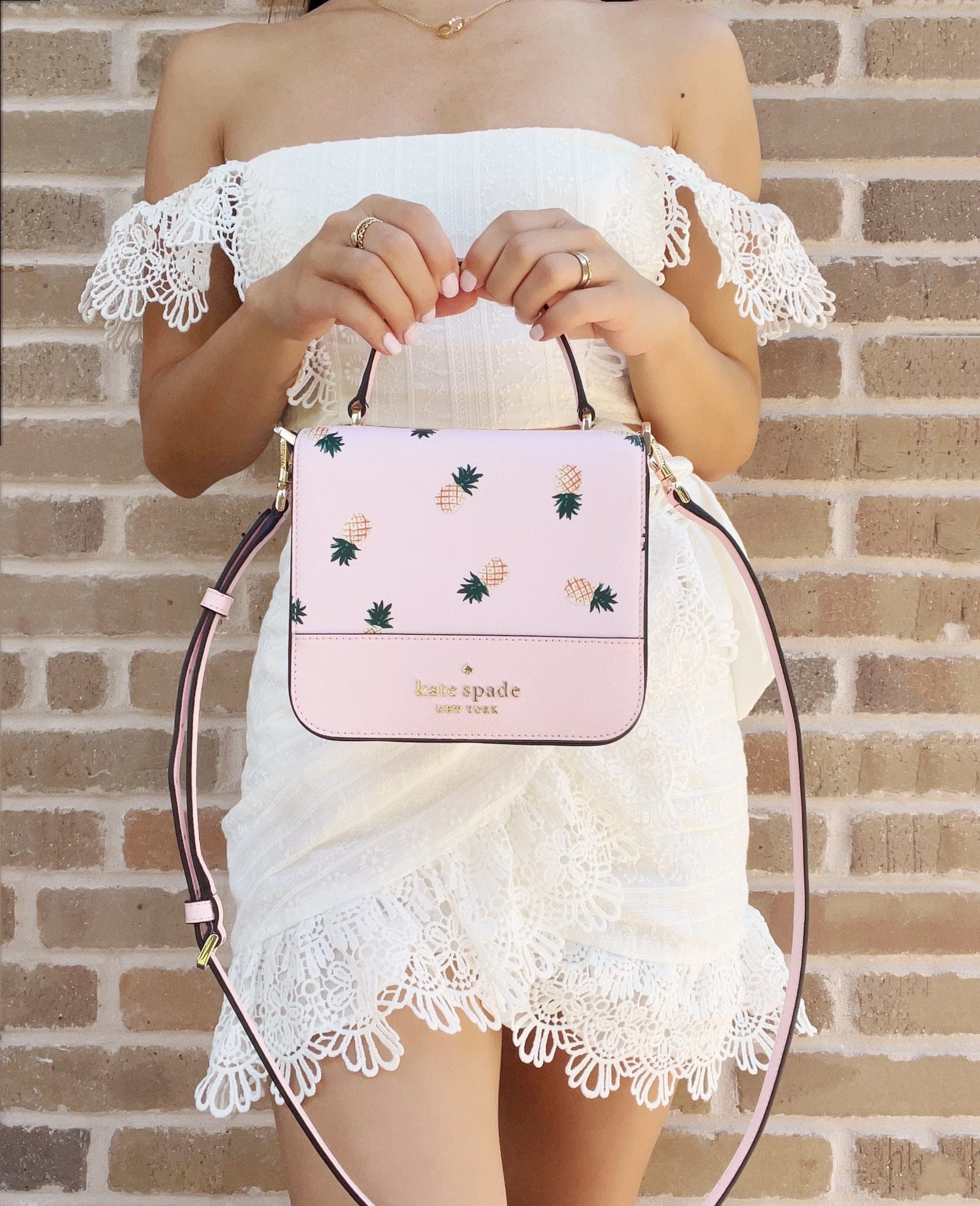 Kate Spade Colada Staci Pineapple Square Flap Crossbody Top Handle Pink Multi