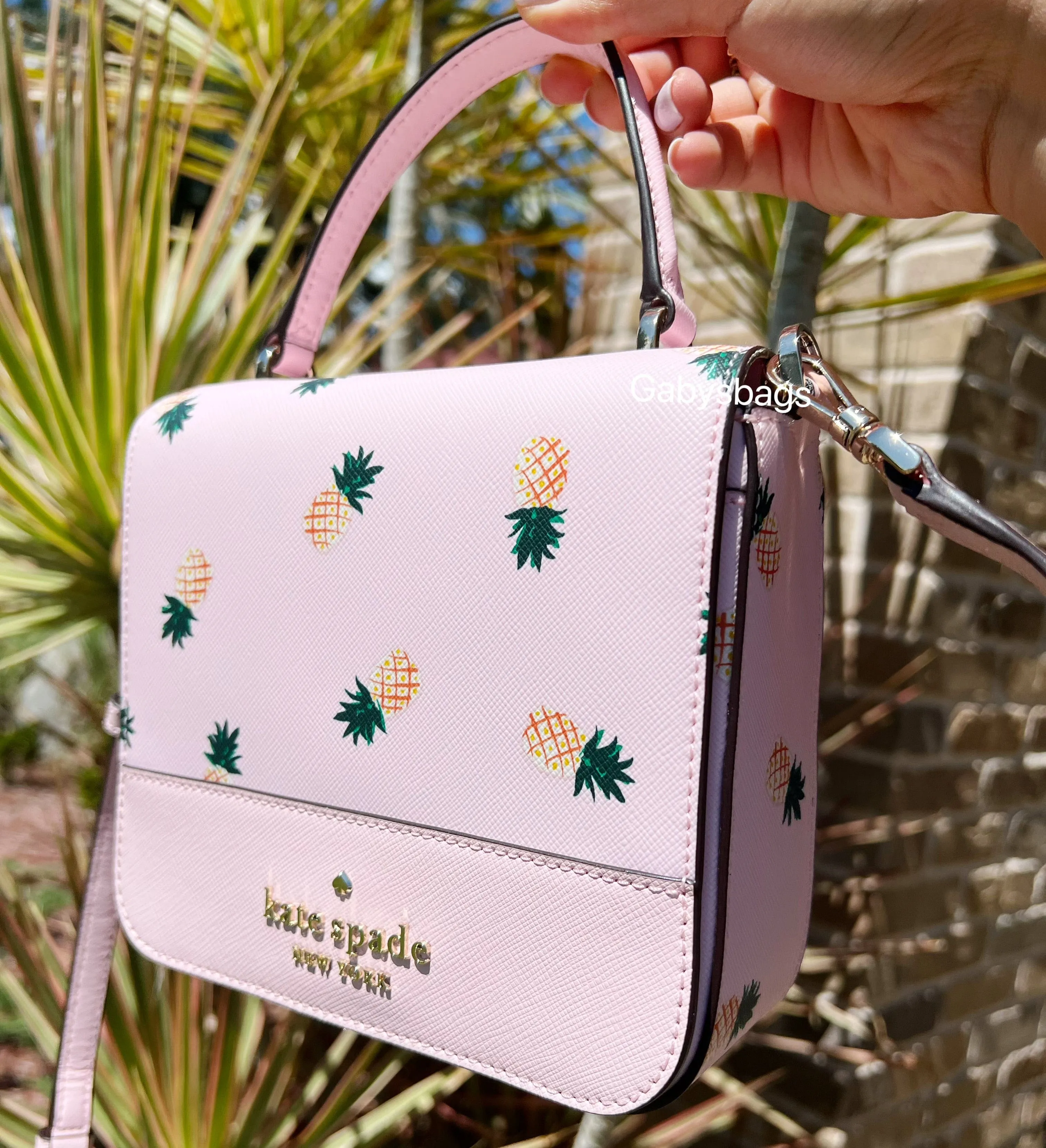 Kate Spade Colada Staci Pineapple Square Flap Crossbody Top Handle Pink Multi