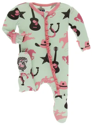KicKee Pants Pistachio Cowboy Classic Ruffle Footie with Zipper