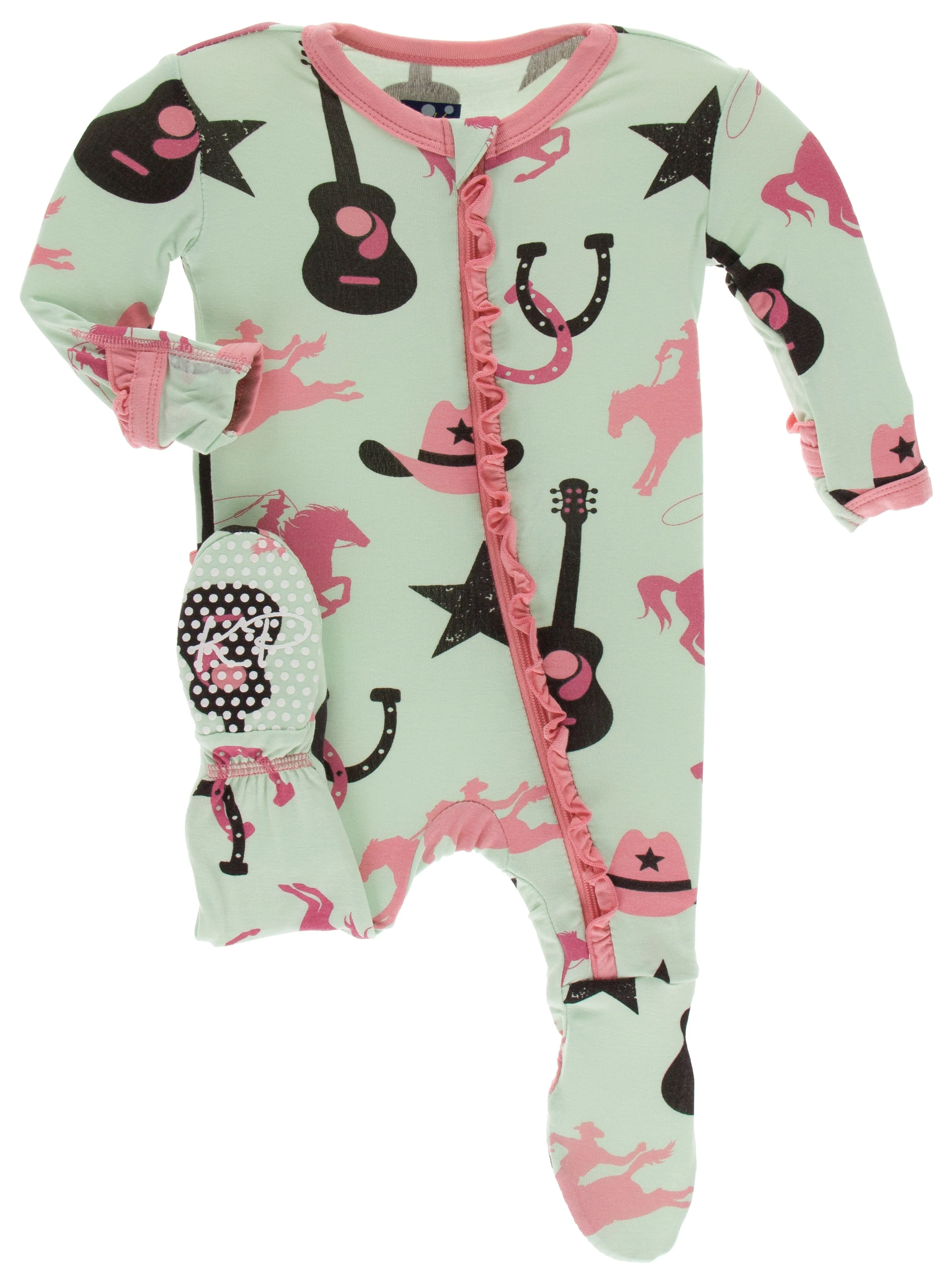 KicKee Pants Pistachio Cowboy Classic Ruffle Footie with Zipper