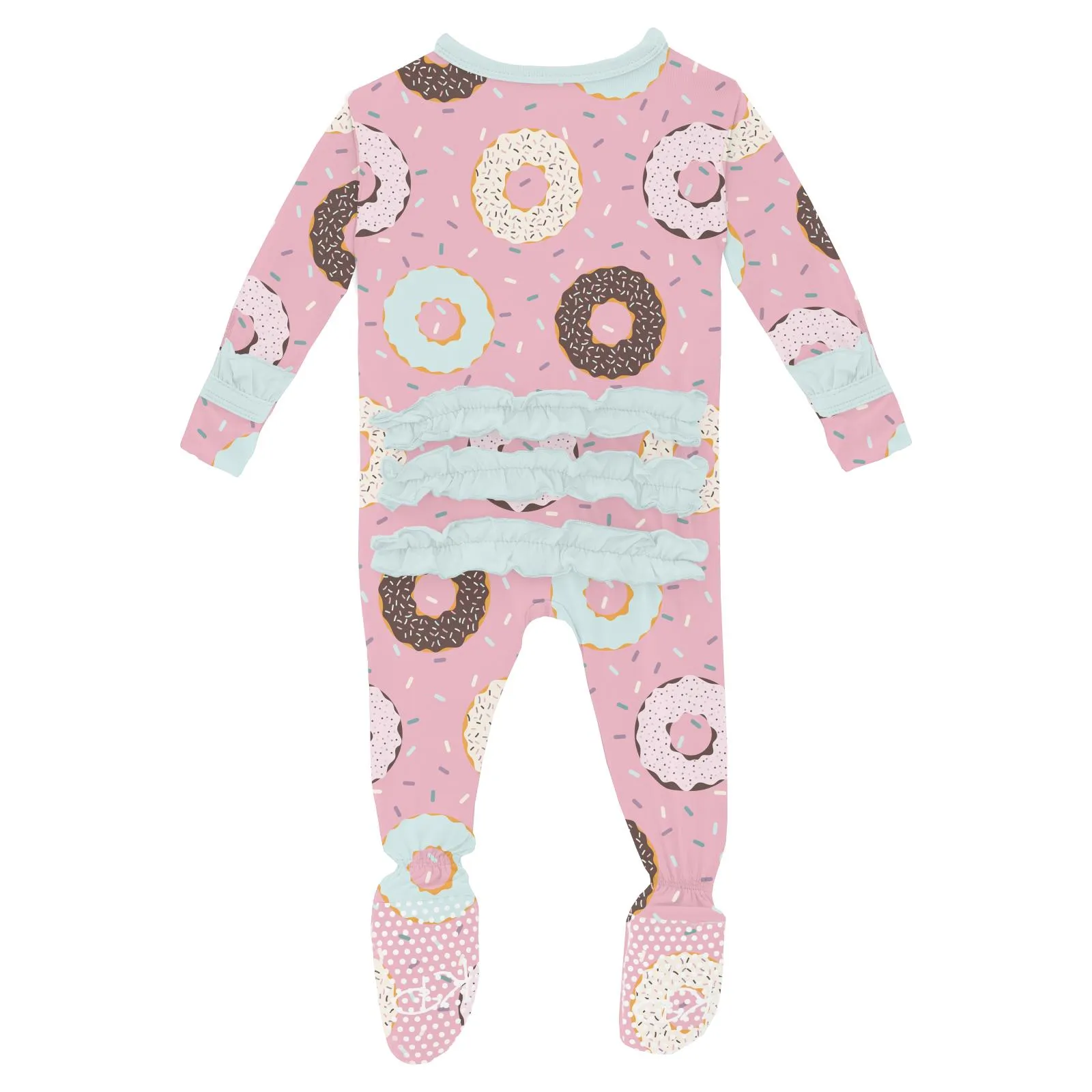 KicKee Pants Print Layette Ruffle Footie with 2 Way Zipper - Cake Pop Donut and Sprinkles
