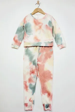 Kids/Pre-Schoolers Soft Long Sleeves and Pants Hand Tie Dyed Waffle Set