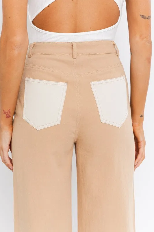 LE LIS Color Block Twill Straight Pants