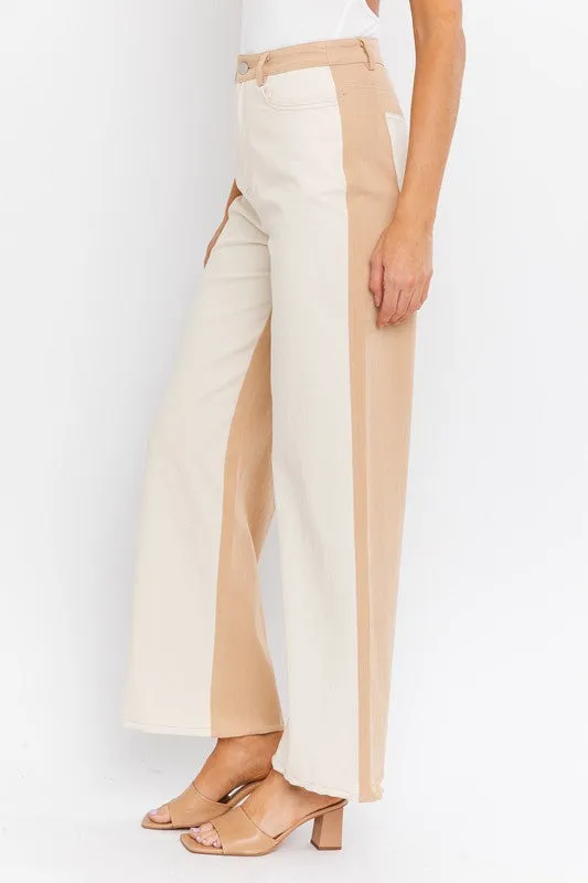 LE LIS Color Block Twill Straight Pants