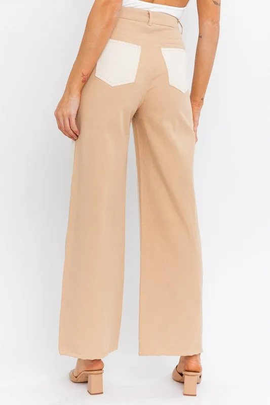 LE LIS Color Block Twill Straight Pants