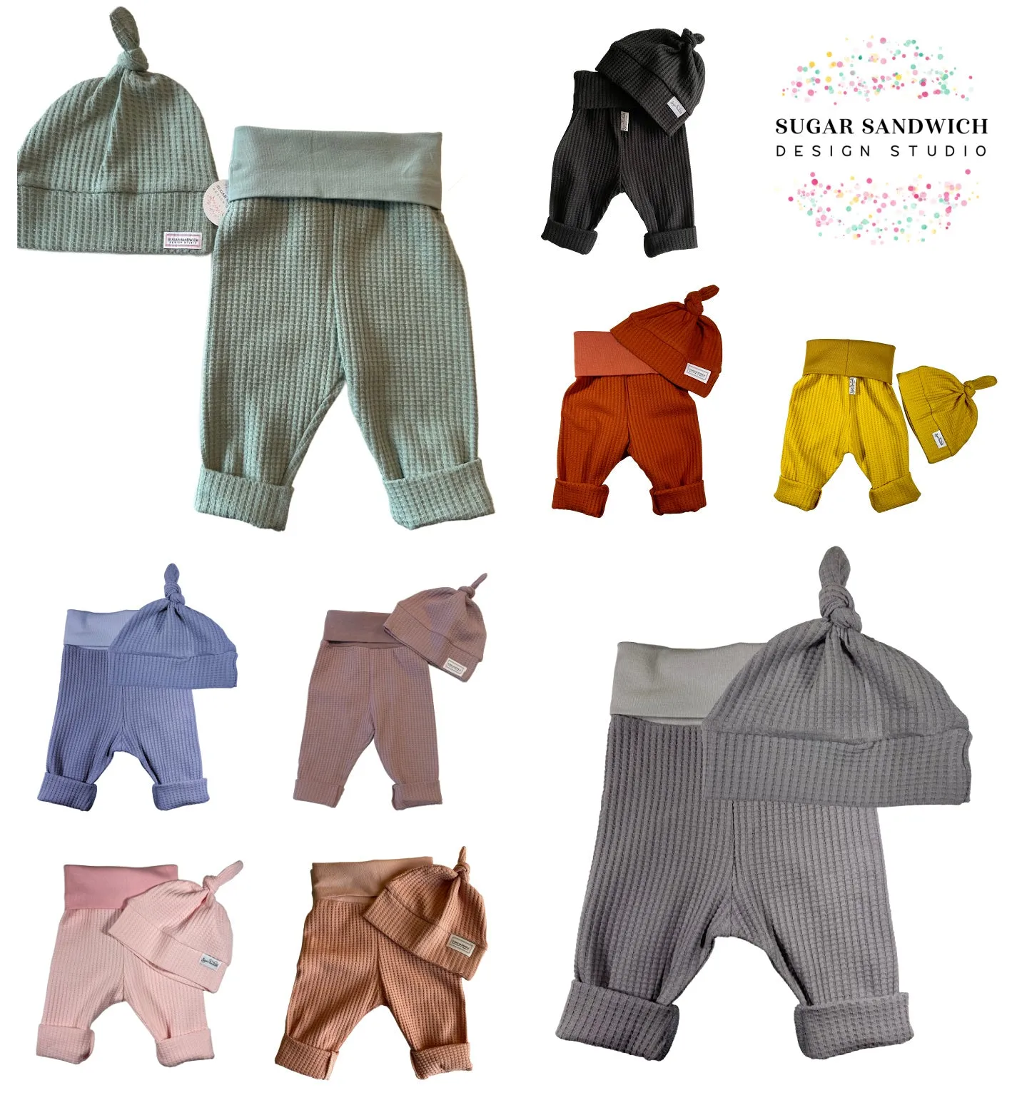 Light Pink Waffle Knit Infant Lounge Set Pants & Top Knot Hat