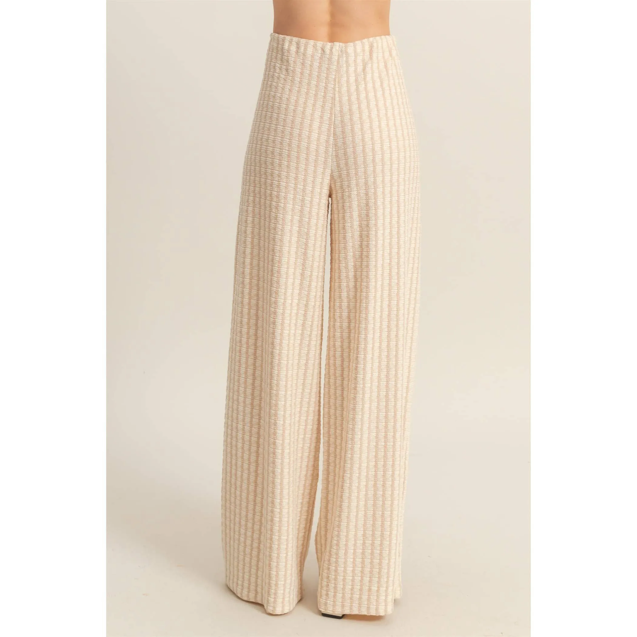 Light Taupe High Waist Drawstring Striped Knit HYFVE Pants