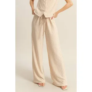 Light Taupe High Waist Drawstring Striped Knit HYFVE Pants