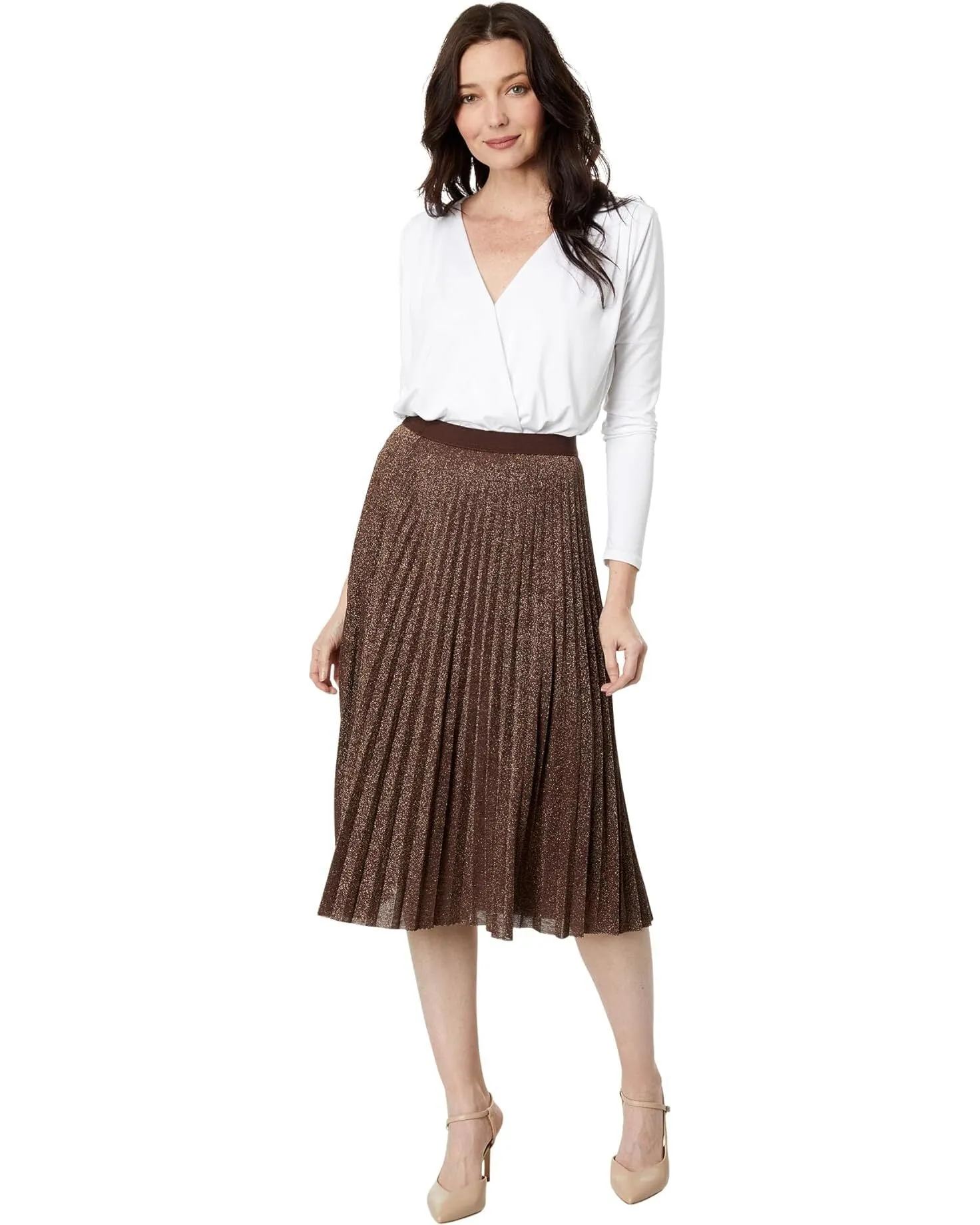 Lurex Pleated Pull-on Skirt