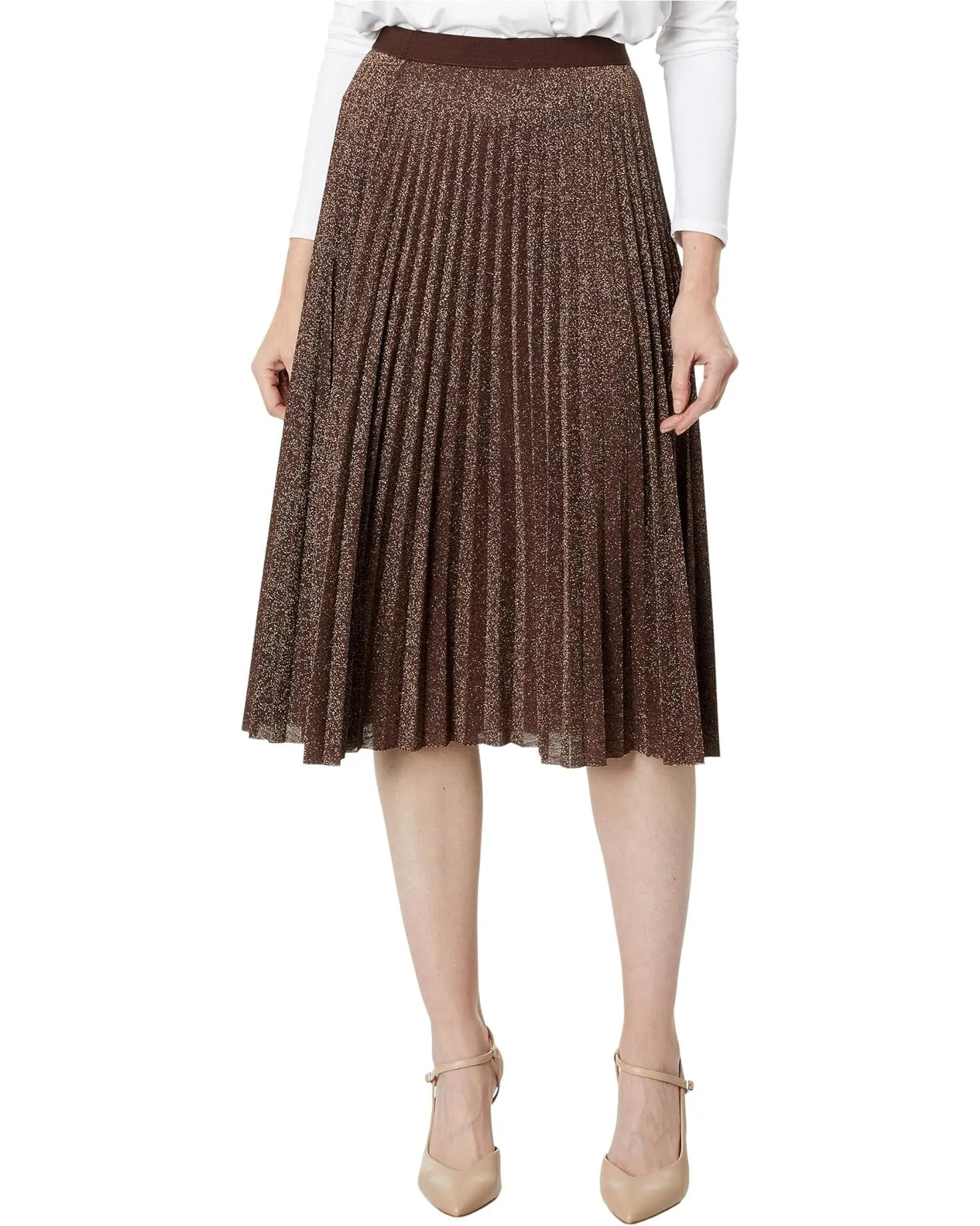 Lurex Pleated Pull-on Skirt
