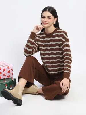 Madame Striped Top and Straight Fit Bottoms Tan Co-ord Set